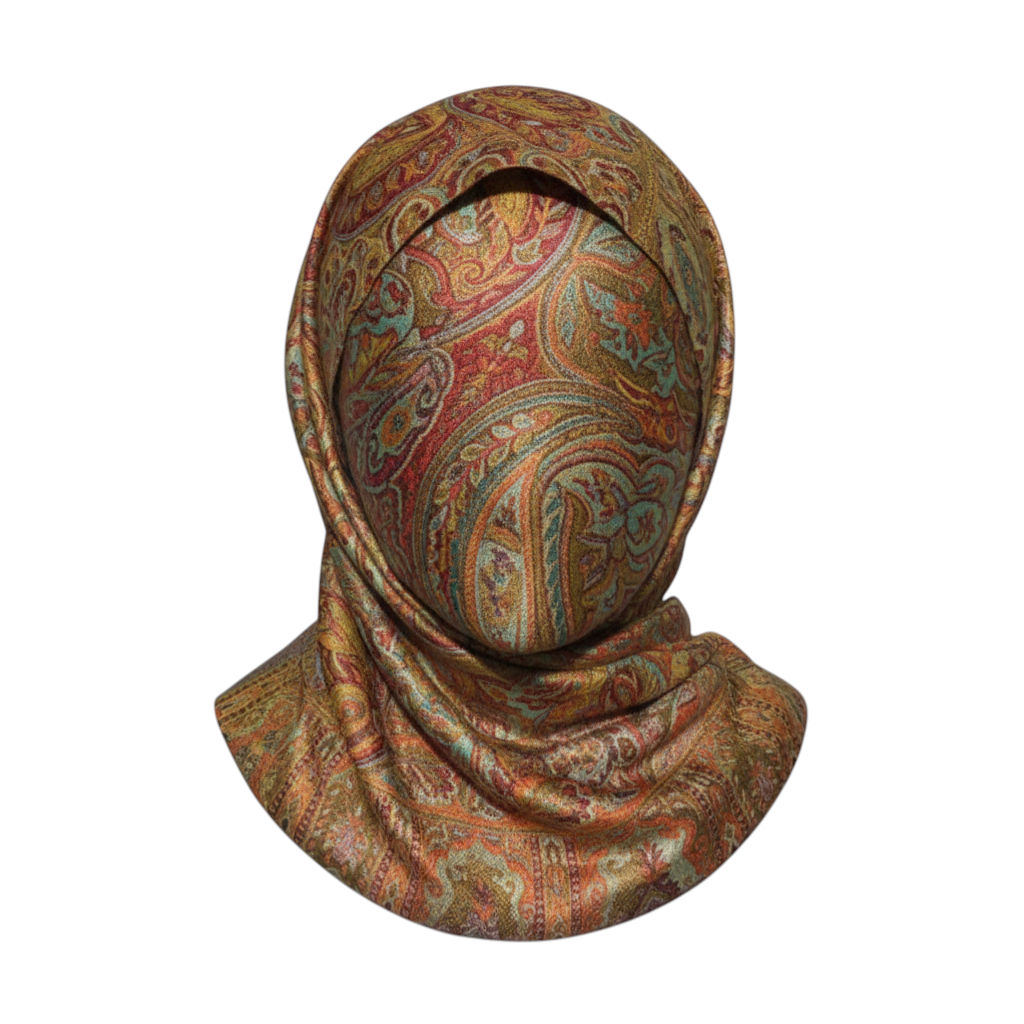 Gold Silk Hijab Scarf In Indian Paisley Design